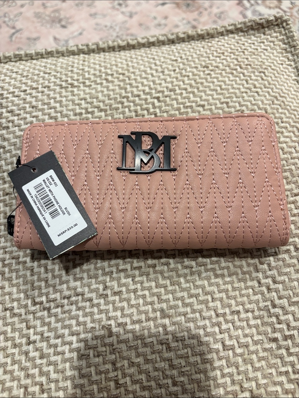 bebe Quilted Chevron Zip-Around Wallet - Blush